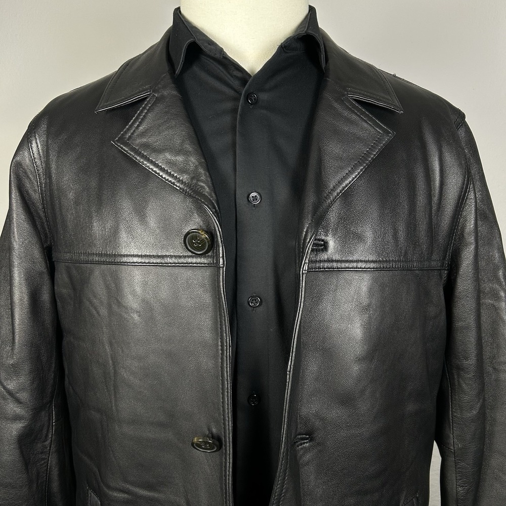 Wilsons Leather Men's L Black 100% Genuine Leather Insulated Car Coat 3 Button